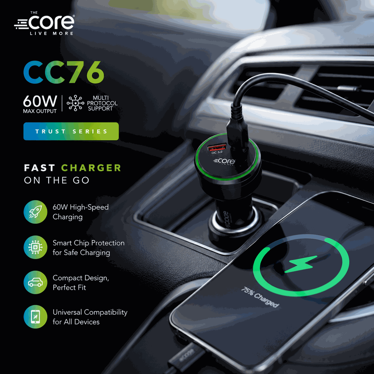 Fast Car Charger USB Charger(60W)
